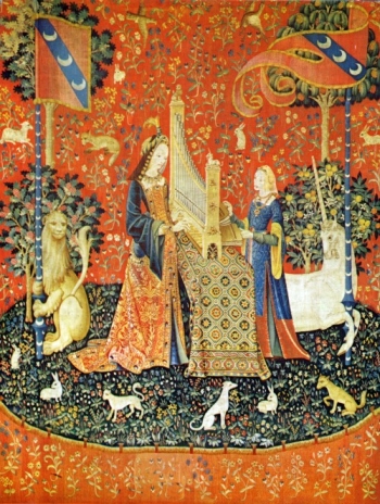 Bildnachweis: Les Tapisseries de la Dame  la Licorne : l' ouie Paris, Muse de Cluny 1480